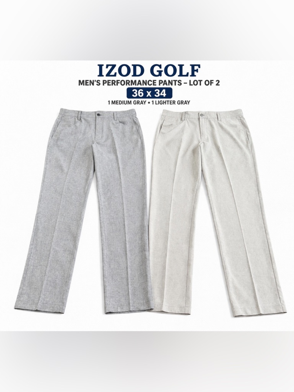 IZOD Golf Pants 2-Pair Lot Men’s 36x34 Gray Stretch Flat Front